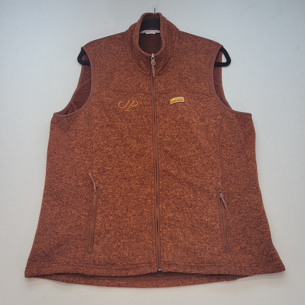 Orvis Sweater Fleece Vest Mens XL Orange Heather Full Zip Outdoor 3BB8